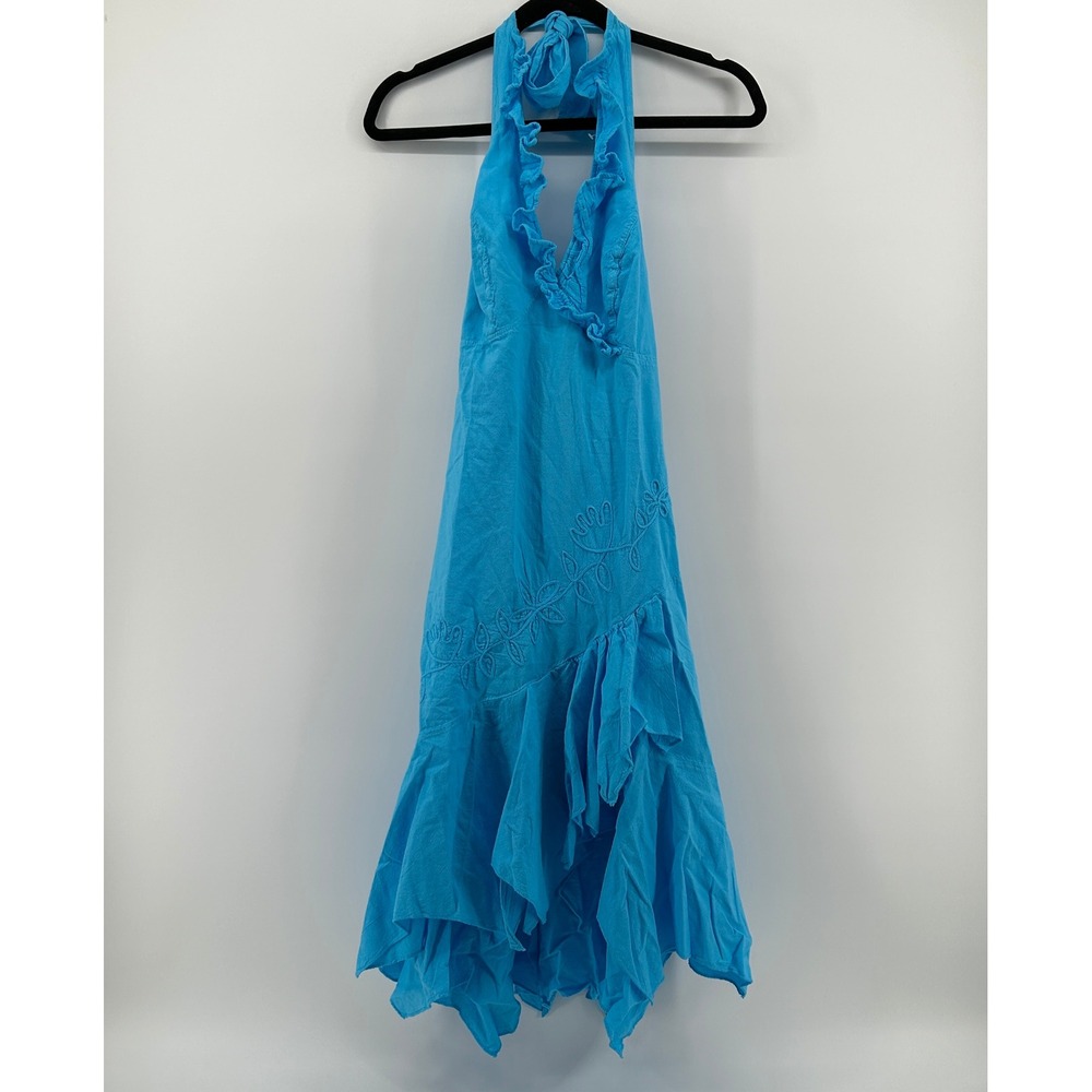 Scully Cantina Peruvia Floral Halter Dress Turquoise Peruvian Cotton M NWT Peru